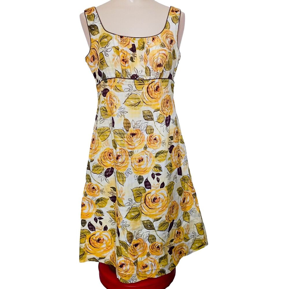Cabi Yellow Rose Print Sleeveless Dress Sz 4 Schmigadoon Milkmaid Cottagecore